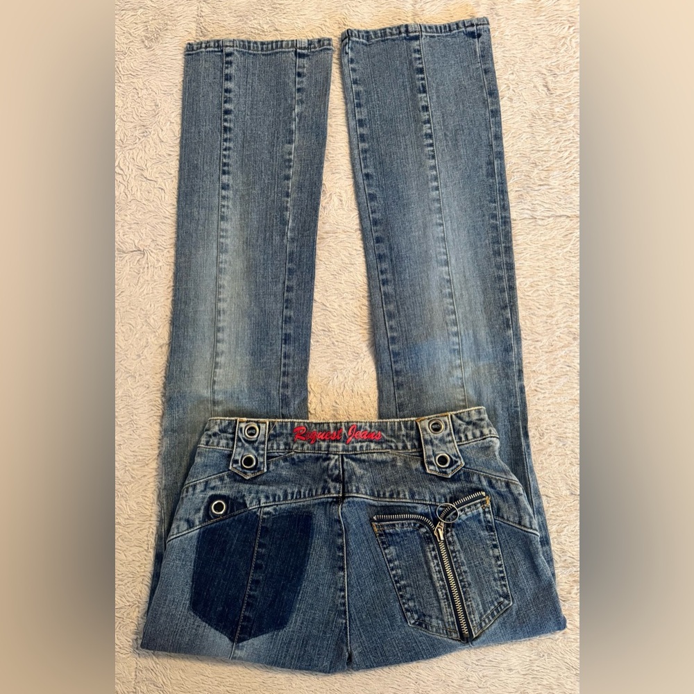 Request Jeans Y2K Juniors Blue Vintage Wash Flare Leg Jeans 26” Waist Size 1/3
